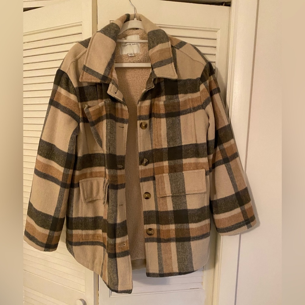American Eagle Plaid Shacket Very Oversized, Faux Fur Lined